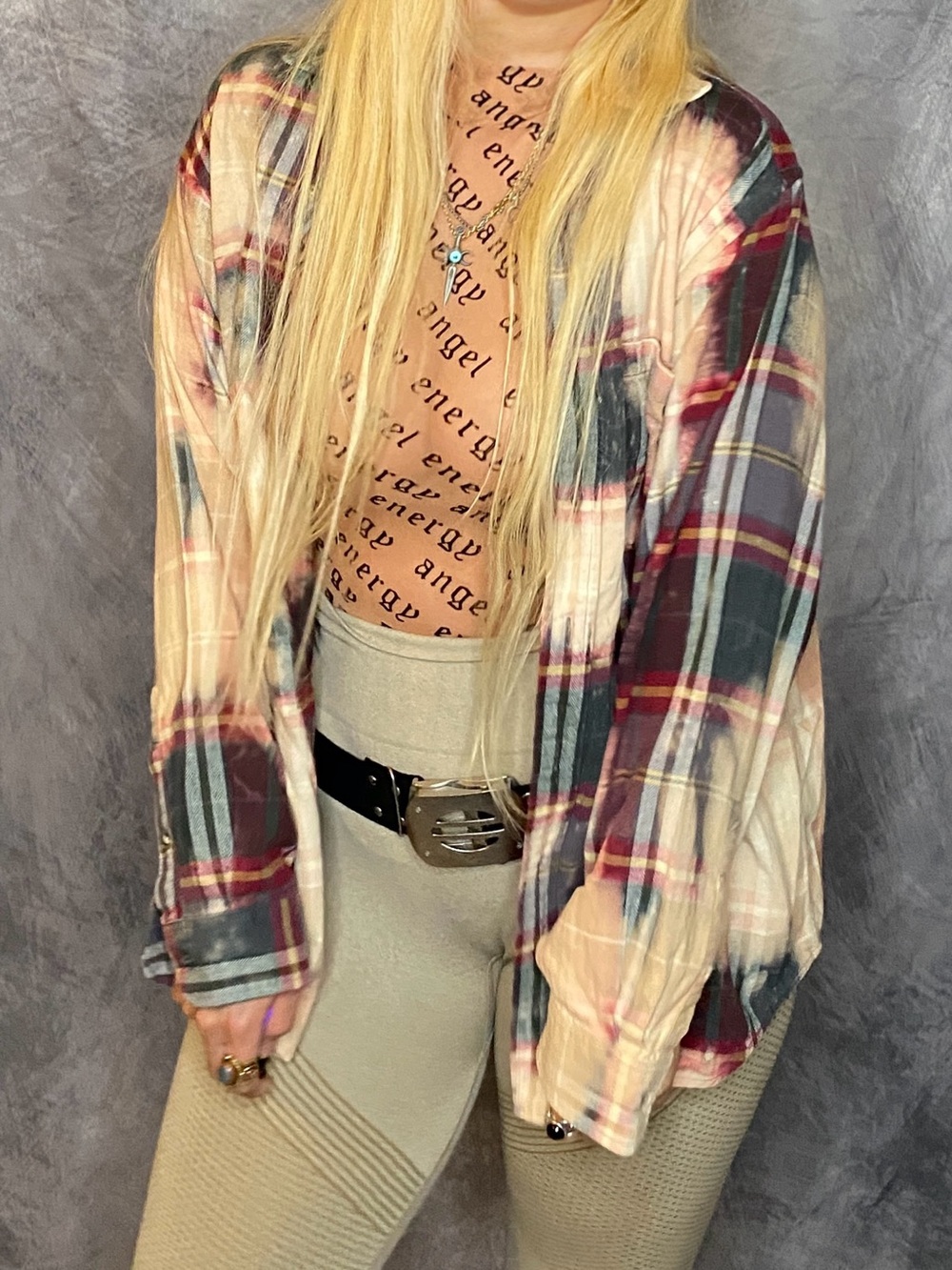 Custom Bleached Destroyed Grunge Goth Flannel Post Apocalyptic Dystopian